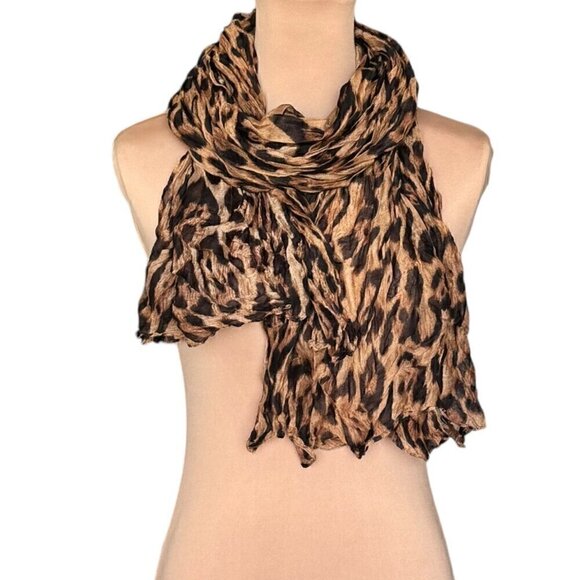 NEW Leopard Print Scarf Brown Black Crinkle Fabric Lightweight Animal Print - Picture 9 of 10